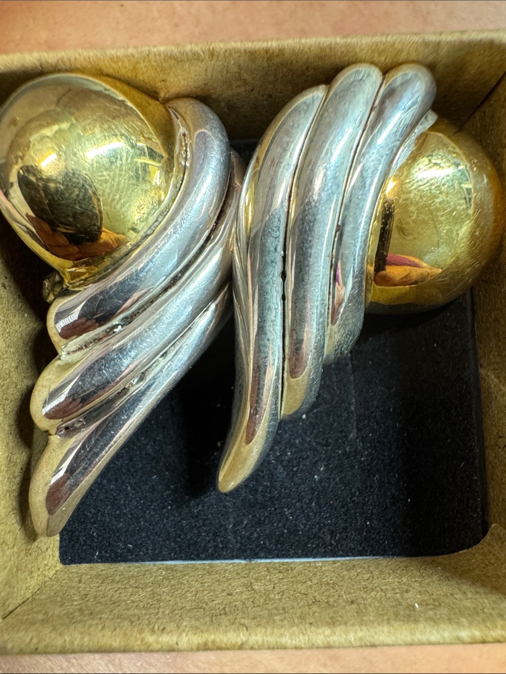 Two-Tone sterling Silver and Gold Winged Statement Earrings 1980s made in Israel
